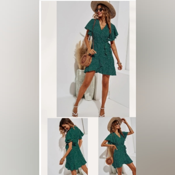 Green White Dot Mini Dress - Picture 2 of 2